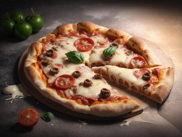 Pizza fresca italiana con fetta di formaggio mozzarella generativa ai