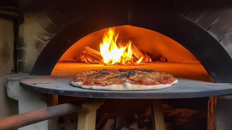 Foto pizza fresca pronta per il forno a legna