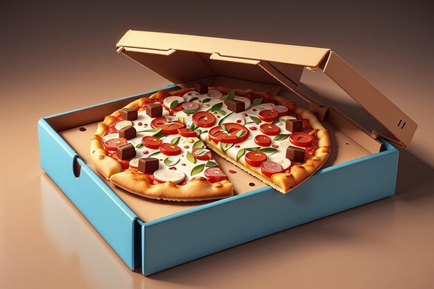 Pizza in scatola aperta oggetto di icona 3D CGI stilizzato