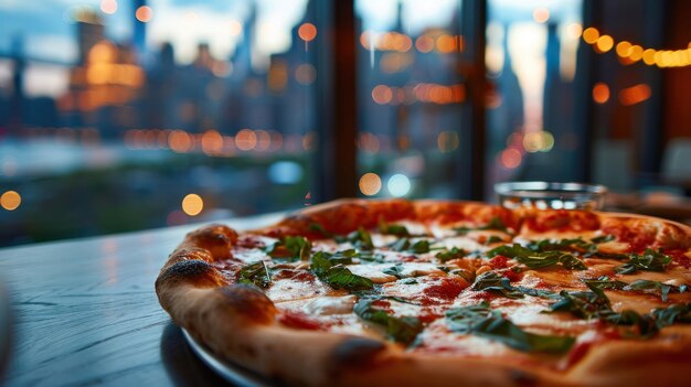 Pizza in stile New York contro lo skyline della città