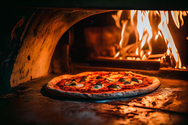 Pizza in un forno per pizza tradizionale Cottura della pizza Generative AIxA