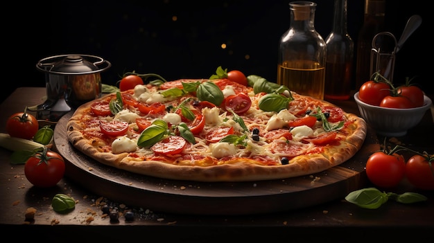 Pizza italiana classica con condimenti colorati