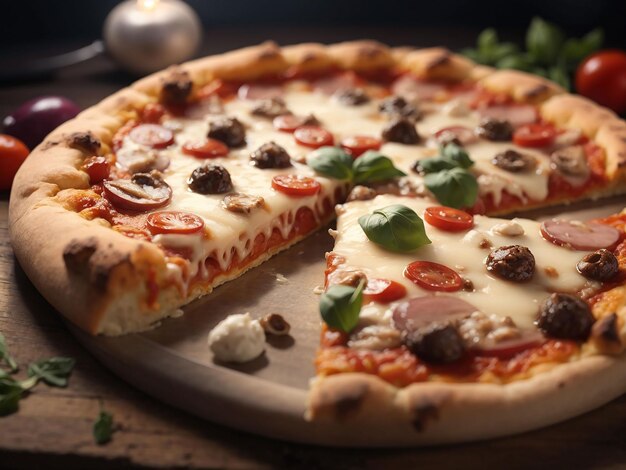 Pizza italiana fresca con fetta di mozzarella generativa ai