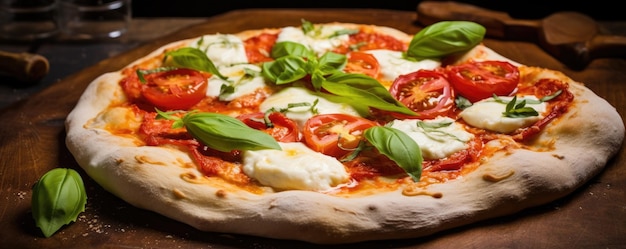 Pizza italiana Margherita con mozzarella di bufala e basilico Generativa ai