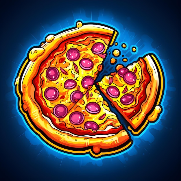 Pizza italiana retrò icona al neon illustrazione fast food