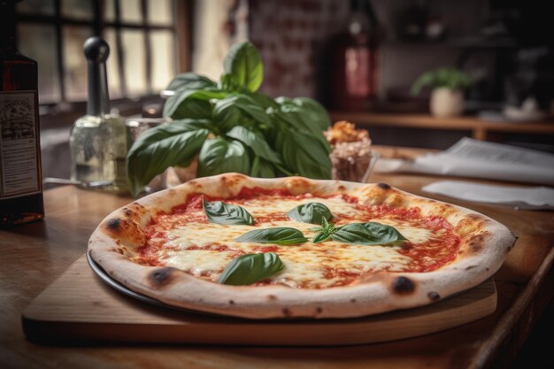 Pizza margherita fresca em pizzaria italiana generativa IA