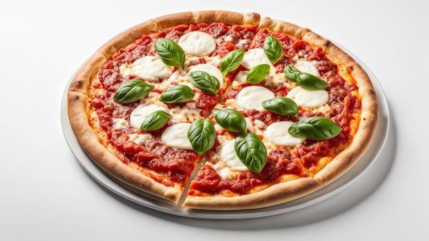 pizza margherita su uno sfondo bianco isolato