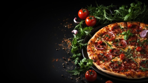pizza pepperinu su sfondo nero con spazio di copia