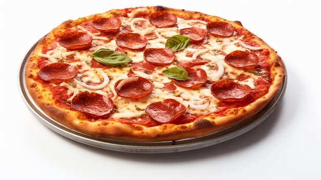 Pizza pepperoni isolati su sfondo bianco