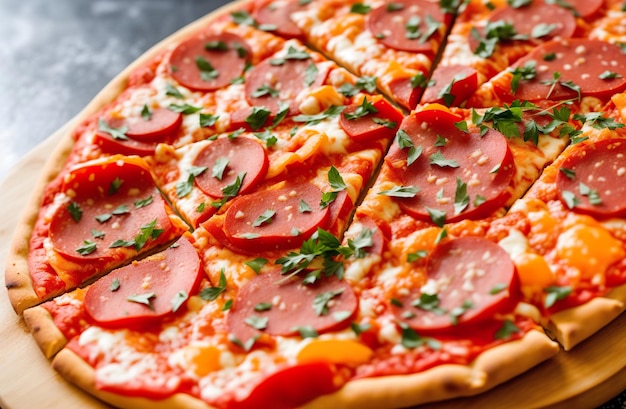 Pizza pepperoni su sfondo nero pizza pepperoni calda vista superiore Banner AI generativa