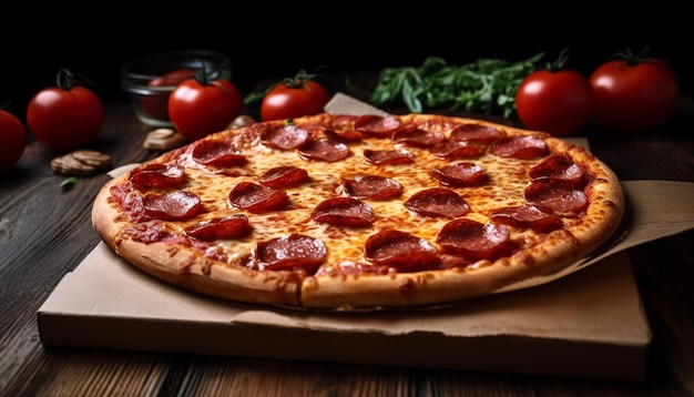 Pizza rustica su tavola di legno Gourmet italiano generato da AI