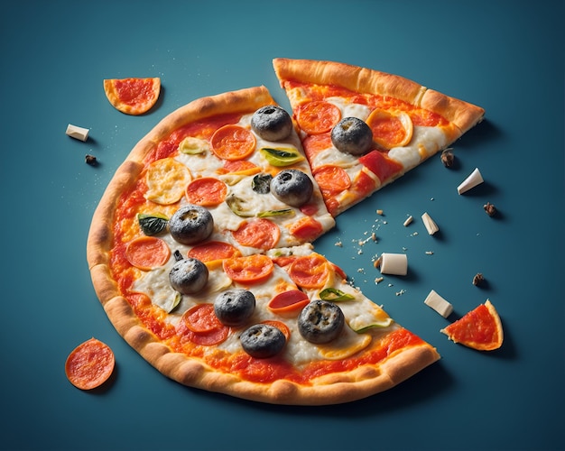 Pizza su sfondo blu