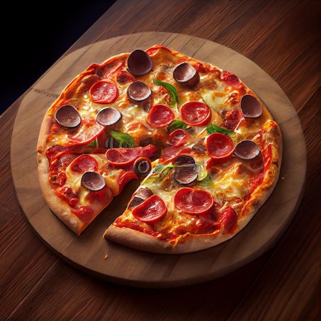 Pizza su tavola di legno AI generativa
