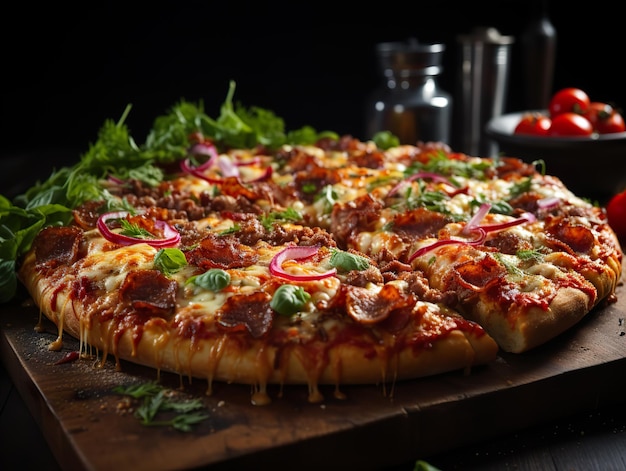Pizza succosa, luminosa e gustosa AI generativa