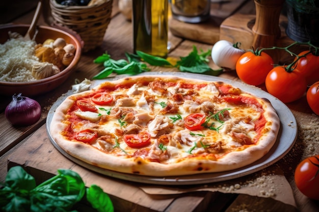 pizza sul tavolo della cucina pubblicità professionale fotografia di cibo