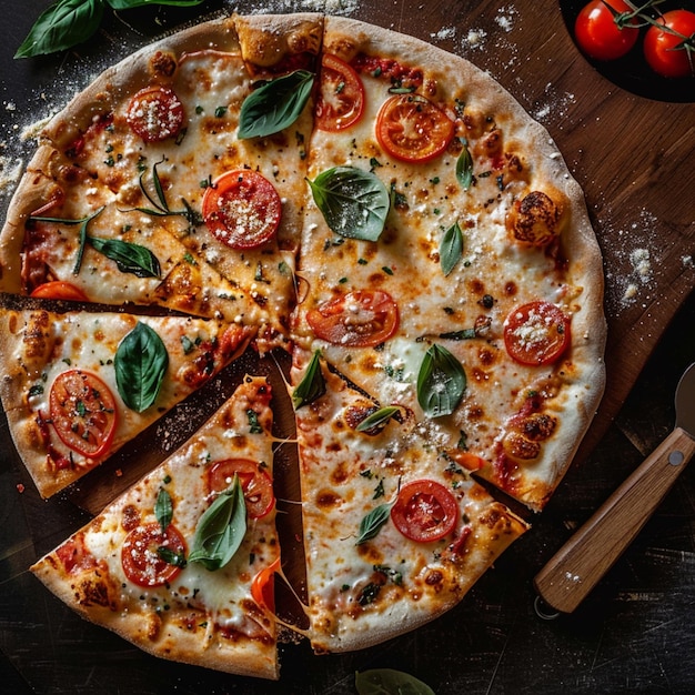 pizza tagliata con mozzarella e pomodoro