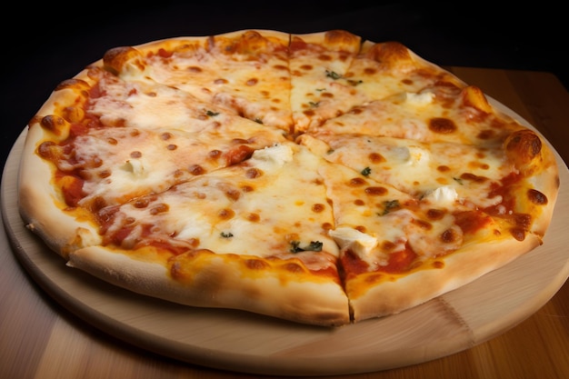 Pizza Un popolare piatto italiano composto da una pasta di pane appiattita condita con salsa di pomodoro, formaggio e vari condimenti Generative Ai