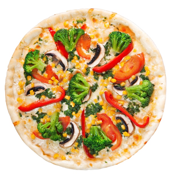 Pizza vegetariana su sfondo bianco isolato