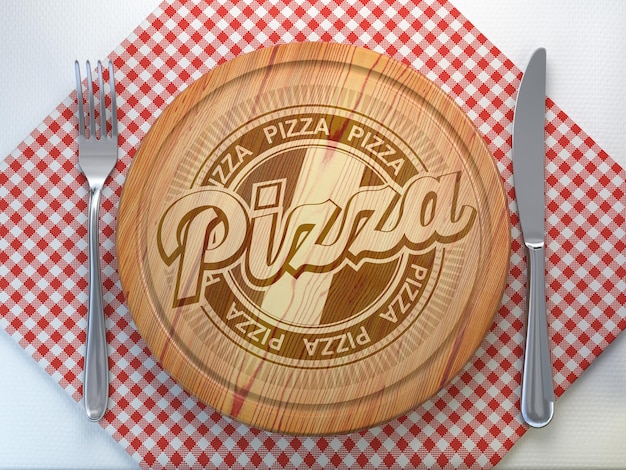 Pizzeria ristorante pizzaeria conceptTagliere in legno con testo pizza