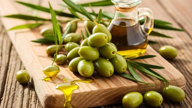 Planche con olive e olio d'oliva