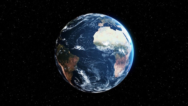 Planet bumi dengan permukaan geografi realistis dan atmosfer awan 3D orbital