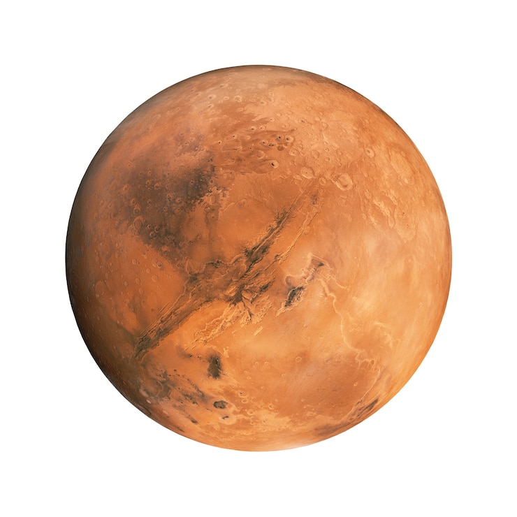 Photo planet merah mars dengan latar belakang putih terisolasi