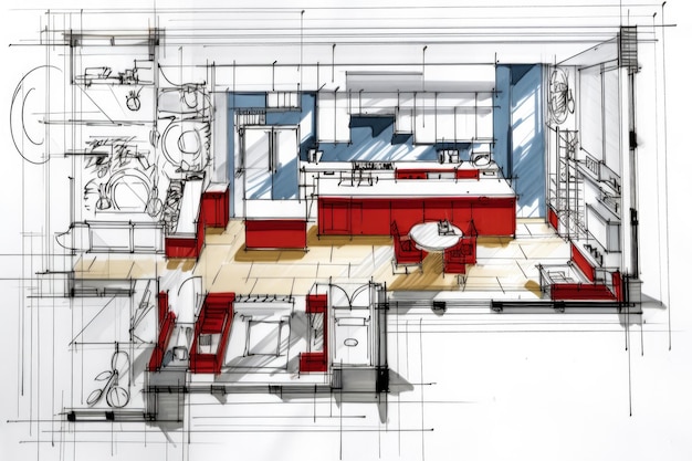 Planimetria di una nuova cucina disegnata da un architetto