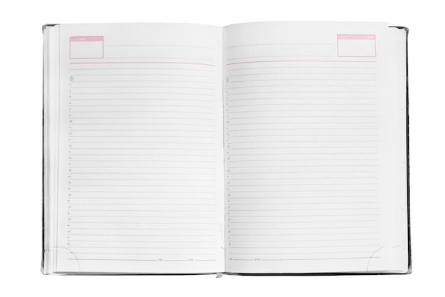 Planner giornaliero rivestito in bianco isolato su sfondo bianco