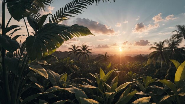 Plastiche tropicali al tramonto