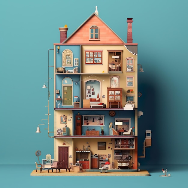 Playset casa in miniatura per giochi per bambini arazzi realizzati con tecnologia Ai generativa