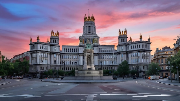 Plaza de Cibeles al crepuscolo estivo di Madrid