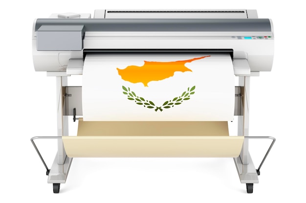 Plotter per stampante di grande formato con bandiera cipriota rendering 3D isolato su sfondo bianco