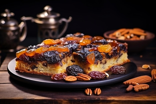 Plum cake delizioso dolce natalizio fatto in casa con uvetta, anacardi e frutta secca