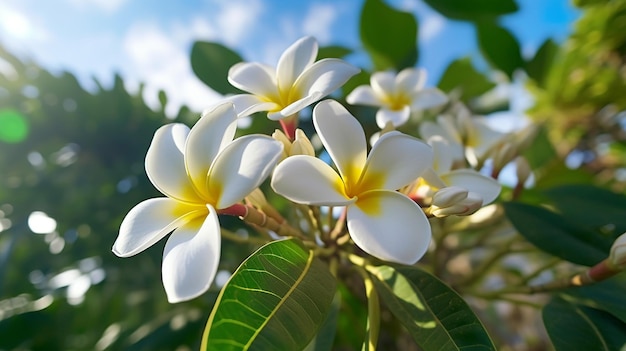 Plumeria alba albero fiori bianchi pianta aspetto immagini pudica Ai generato art