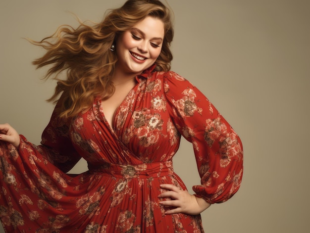 Plus size donna in posa dinamica emotiva