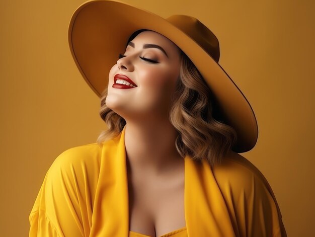 Plus size donna in posa dinamica emotiva