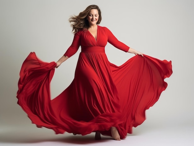 Plus size donna in posa dinamica emotiva