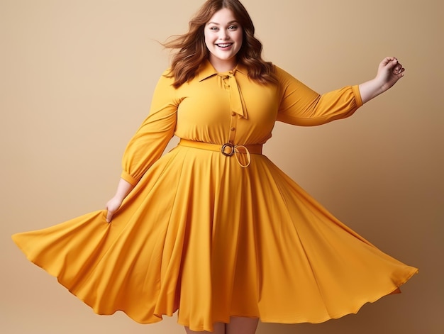 Plus size donna in posa dinamica emotiva