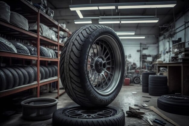 Pneumatici con cerchioni in officina AI