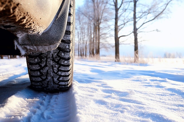 pneumatici invernali con punte sulla neve / strada di trasporto ruote settentrionali, clima stagione invernale