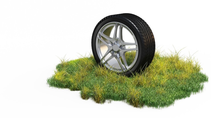 Pneumatico per auto sull'erba