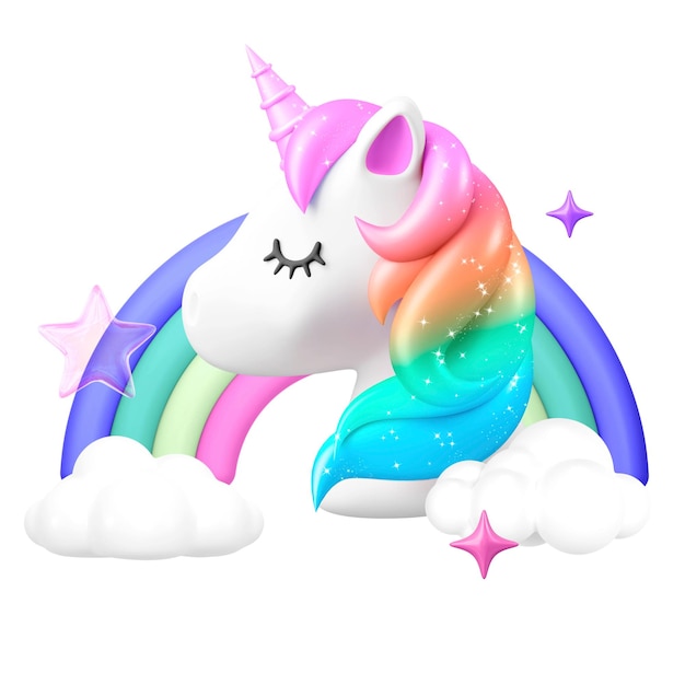 PNG 3D unicorno elemento dell'arcobaleno illustrazione sfondo trasparente
