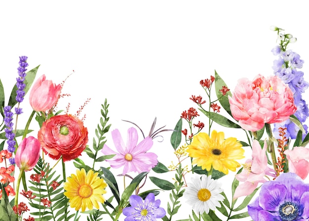 PNG acquerello fiore confine collage primavera elemento sfondo trasparente