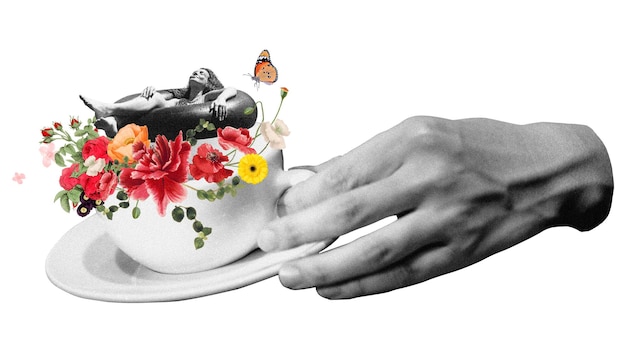 Png adesivo per tazze di caffè remix di rilassamento sfondo trasparente