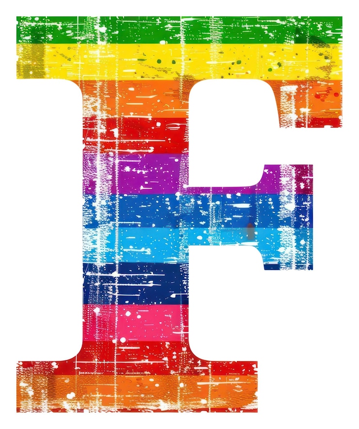 Foto png arcobaleno con carattere a modello di alfabeto f sullo sfondo bianco