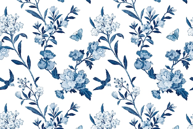 Png blue verbena floral pattern transparent background