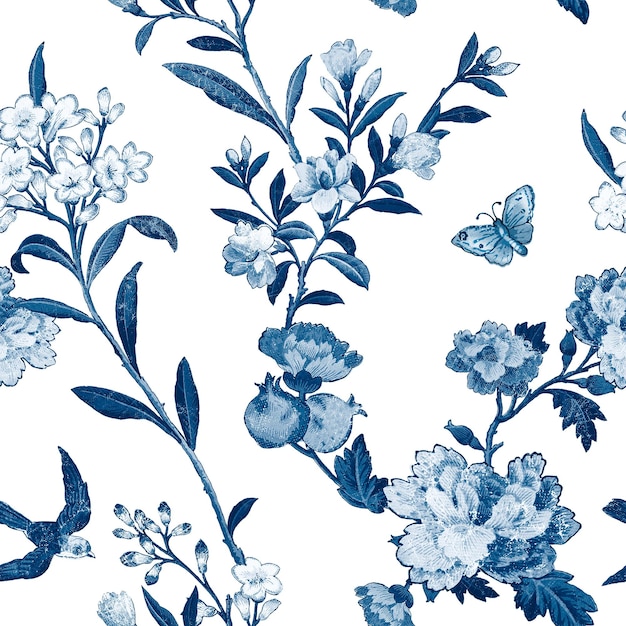 Png blue verbena floral pattern transparent background
