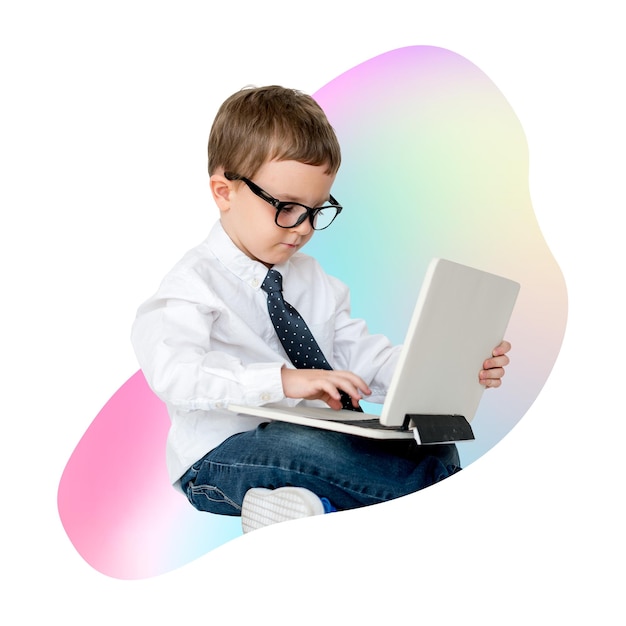 Png boy using a laptop transparent background
