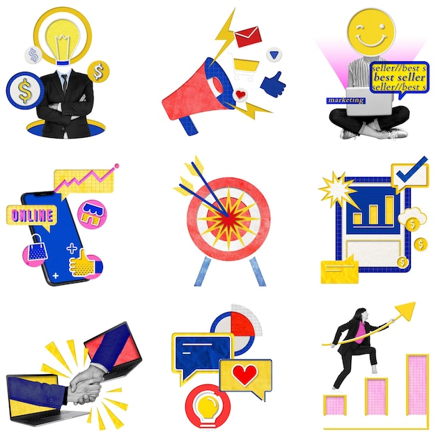 Png business digital marketing remixed media collection di elementi di design