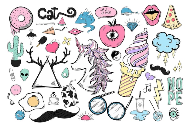 Png cool doodle social media story sticker set